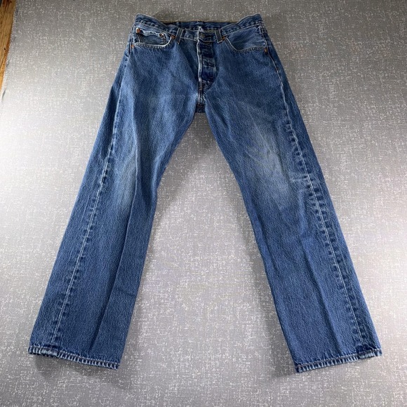 Levis 501 Jeans Mens 32x27 Blue Denim Button Fly Straight Leg Classic Fit - Picture 2 of 8